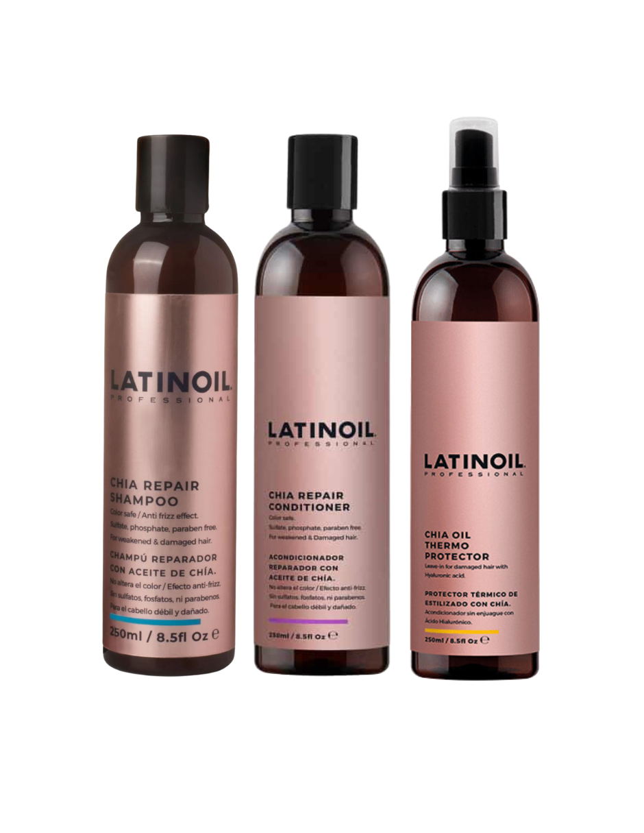Kit Latin Oil Chia Repair Shampoo 250ml + Chia Repair Acondicionador 250ml + Chia Oil Thermo Protector 250ml