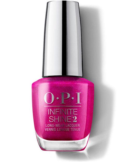 OPI gel en frio de larga duración color rosa fucsia con brillos, termino brillante 