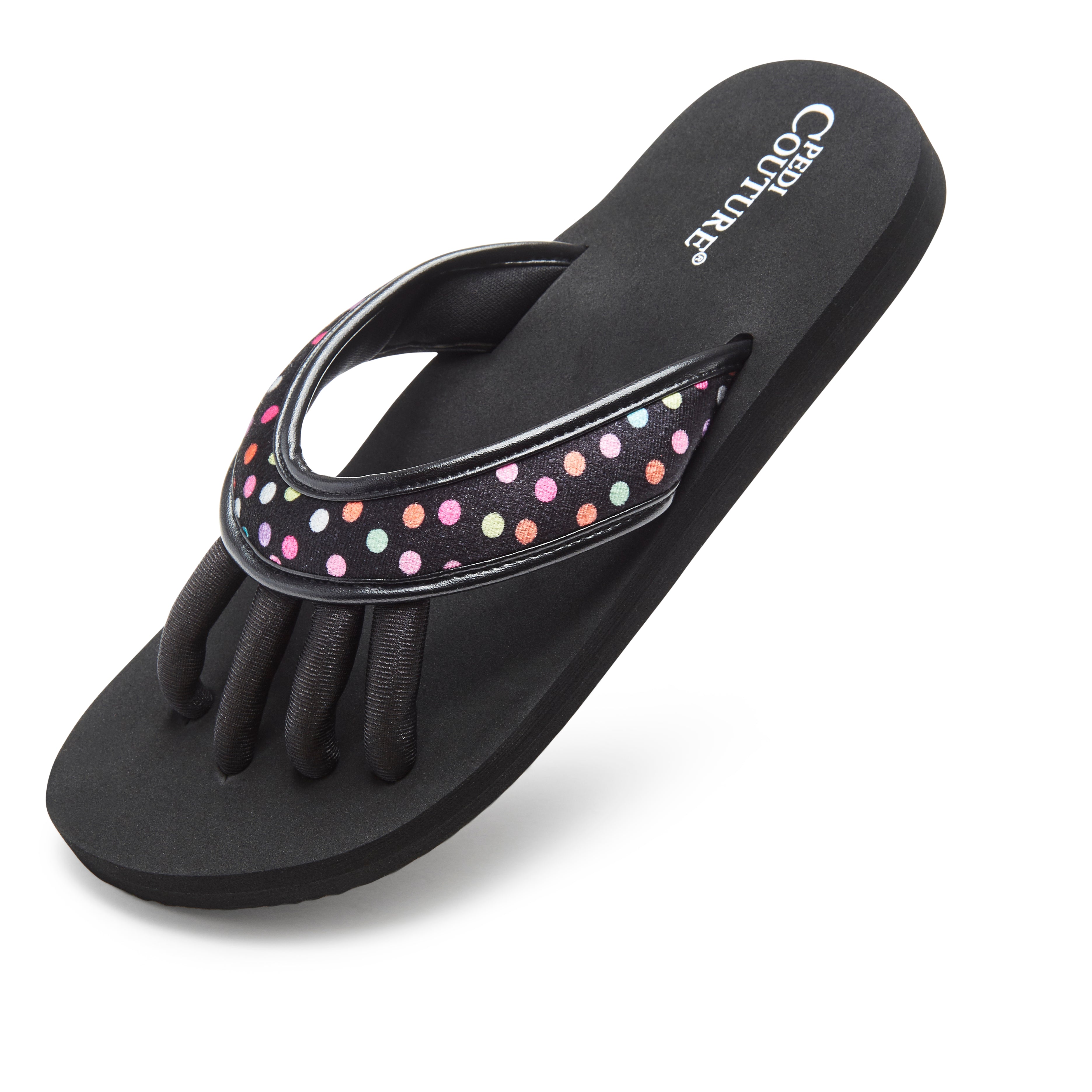 Pedi Couture Black Polka Dots Tamaño M – sandalia para pedicure ECO-FRIENDLY, cómodas y duraderas