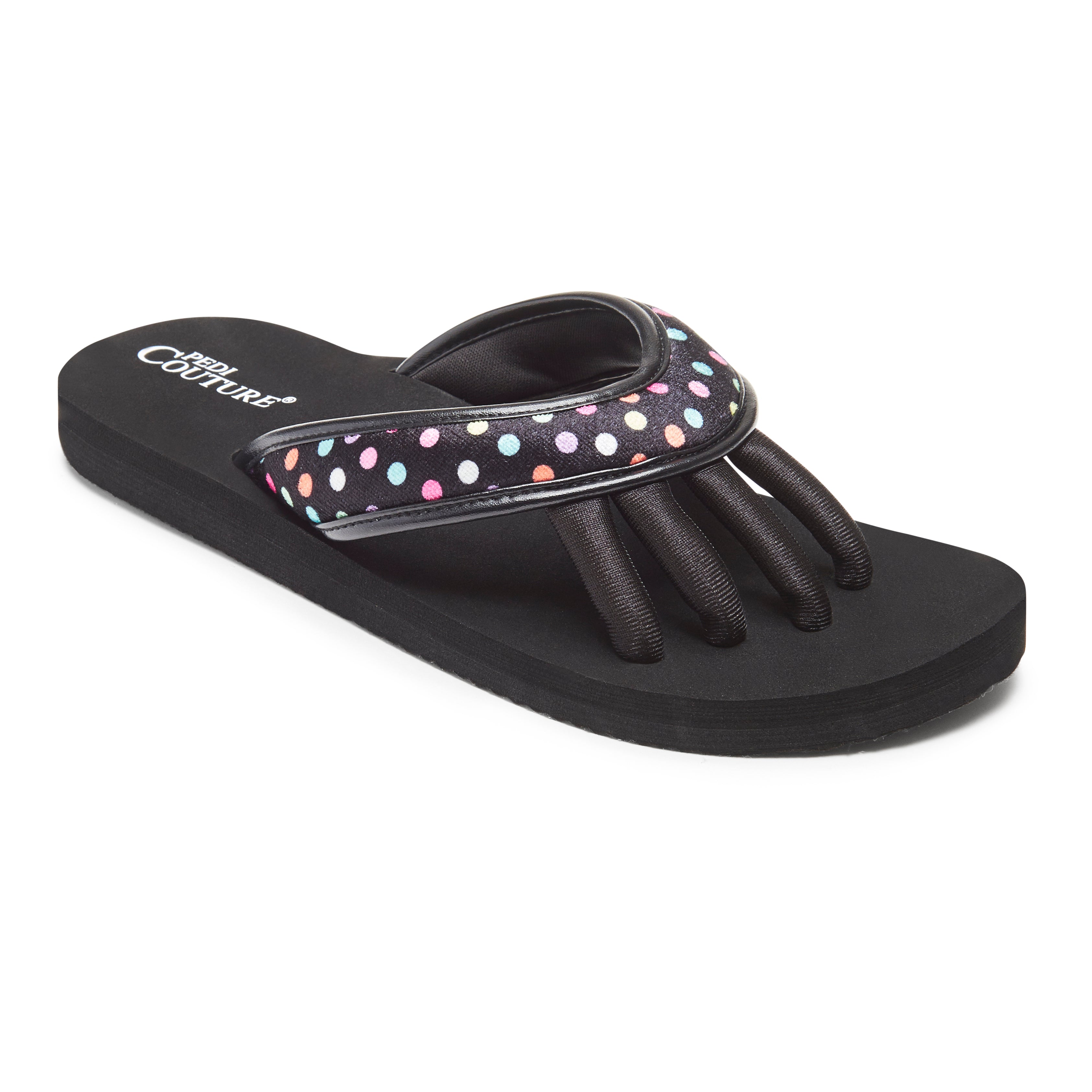 Pedi Couture Black Polka Dots Tamaño M – sandalia para pedicure ECO-FRIENDLY, cómodas y duraderas